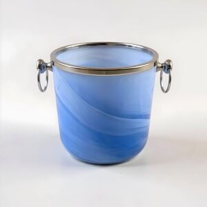 Zodax Blue Marble Glass Ice Bucket, Silver Rim, 7" Door Knocker Handles
